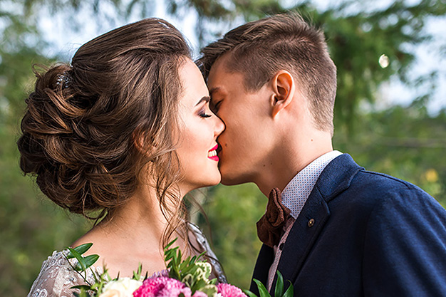 Bride and Groom kissing